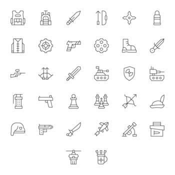 32 Delgado línea píxel optimizado 64 x 64 íconos desde táctico suite vector