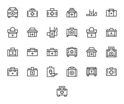 25 Icons for Bandages featuring High Resolution Pixel Optimized Regular Line Graphics vector