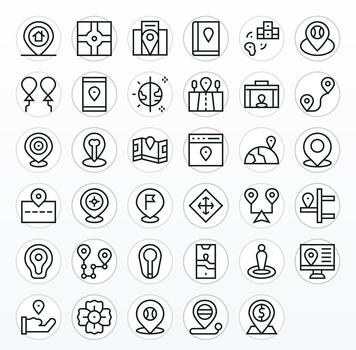35 Regular Line Icons from Coordinates in Retina Ready Display Perfect Quality vector