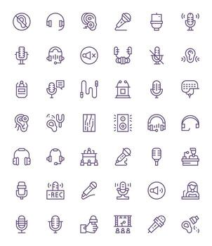 Microphone Icon Set with 42 Regular Line High Resolution Editable Graphics vector