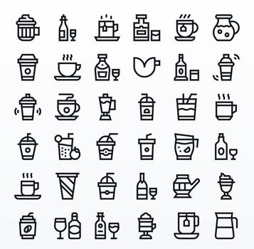 36 256x256 Icons for Drinkware in Pixel Optimized Bold Line Format vector