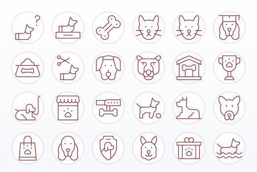 Canine Icon Set with 24 Thin Line High Resolution Pixel Optimized Graphics vector