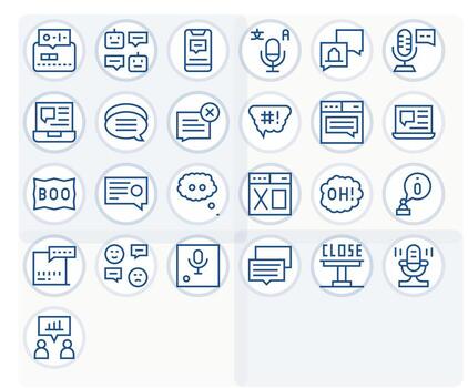 25 High Resolution Grid Fitted Icons for Dialog in Regular Line Theme vector