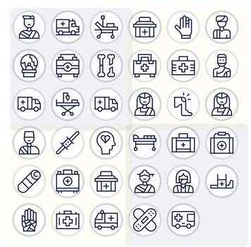 35 Regular Line Grid Fitted Icons tailored for Trauma 64x64 interface vector