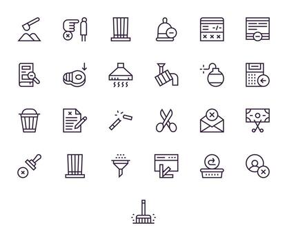 Remove Comprehensive Bundle with 25 Editable Regular Line Retina Ready Icons vector