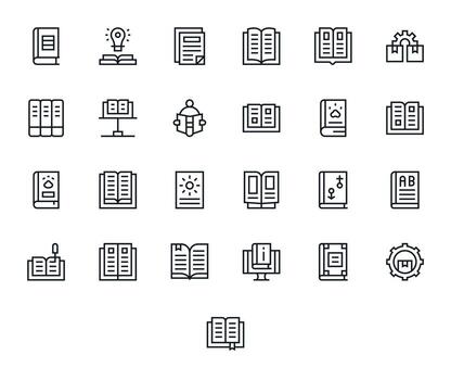 25 Pixel Aligned Regular Line Icons designed for Manuals Interface vector