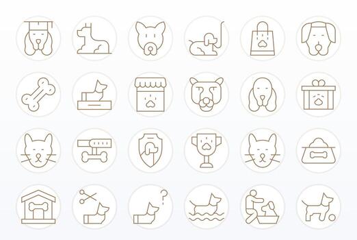 24 64x64 Icons for Canine in Pixel Optimized Thin Line Format vector