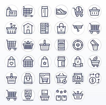 35 cuadrícula equipado alto resolución íconos para comprar en elegante regular línea diseño vector