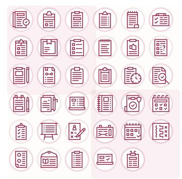 Checklist High Resolution Icon Pack with 35 Regular Line PIXEL Perfect Elements vector