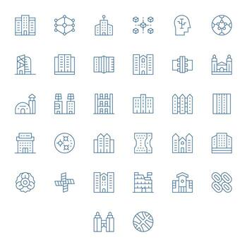 Complex Essential Set including 32 Pixel Optimized Thin Line High Resolution Icons vector