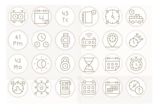 24 128x128 Icons for Time in Display Perfect Thin Line Format vector