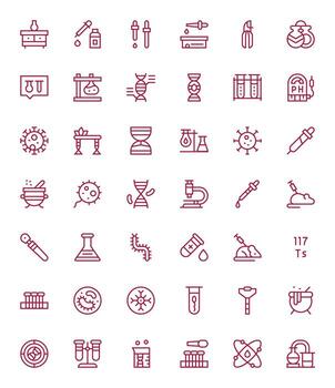 42 128x128 Regular Line Icons optimized for Laboratory PIXEL Perfect display vector
