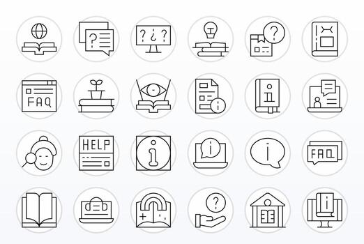 24 Thin Line Icons for Knowledge Base in crisp 256x256 Display Perfect resolution vector