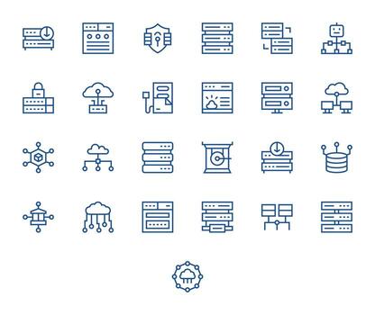 25 Regular Line Detail Enhanced Icons for Data Center Graphics vector