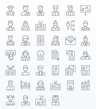 Employee Icon Repository containing 40 Thin Line High Resolution Editable graphics vector