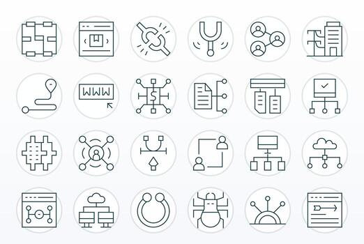 24 Delgado línea editable íconos hecho a mano para enlace alto resolución aplicaciones vector