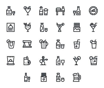 28 Bold Line Pixel Aligned Icons tailored for Bar High Resolution interface vector