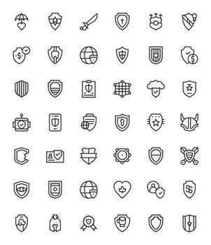 42 High Resolution PIXEL Perfect Icons for Shield in Regular Line Theme vector