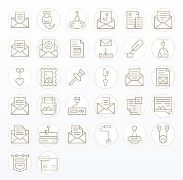 adjunto archivo presentando 32 alto resolución íconos en Delgado línea diseño vector