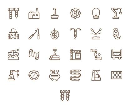 25 Pixel Optimized Icons themed around Machinery in 64x64 Regular Line format vector