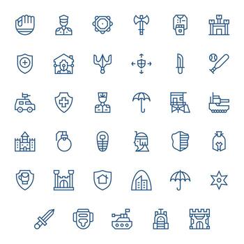 35 Grid Fitted Regular Line Icons designed for Defense Interface vector