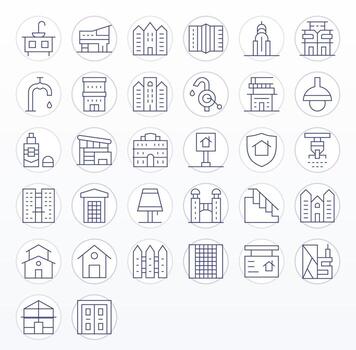 32 256x256 íconos para residencial en píxel optimizado Delgado línea formato vector