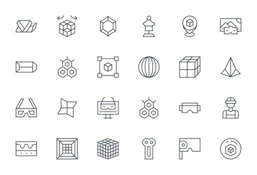 24 Editable Thin Line Icons designed for 3D Interface vector