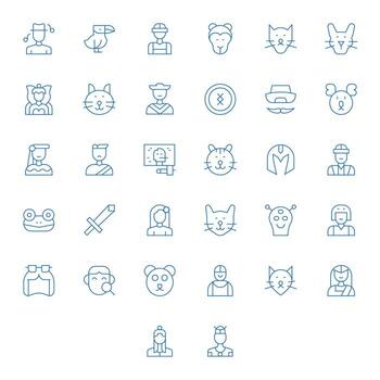 32 Thin Line Pixel Optimized 256x256 Icons from Character Suite vector