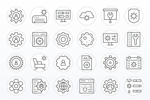 24 Pixel Optimized Icons themed around Customization in High Resolution Thin Line format vector