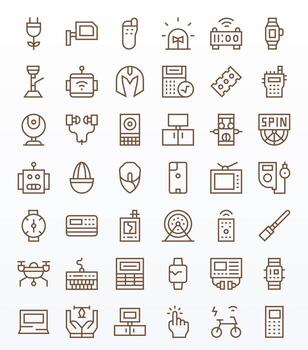 Gadget Pixel Aligned Set with 42 256x256 Regular Line Icons vector
