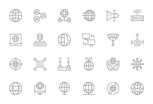 Network Connection Modern Collection with 24 Thin Line 64x64 PIXEL Perfect Icons vector