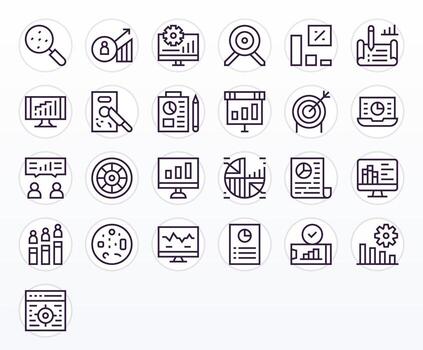 25 Regular Line Icons designed for Metrics in 256x256 Pixel Optimized format vector