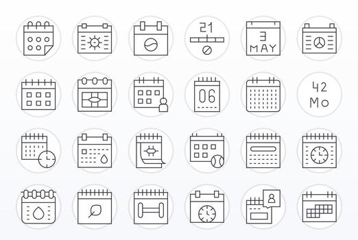 24 Thin Line PIXEL Perfect Icons tailored for Date High Resolution interface vector