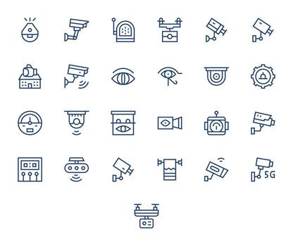 Regular Line Pixel Optimized Icons from Monitoring System Set with 25 128x128 Icons vector