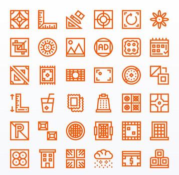 36 Bold Line Pixel Aligned Icons for Square Graphics vector