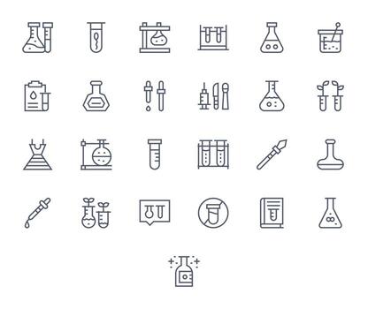 Test Tube Scalable Set featuring 25 Pixel Aligned Regular Line 256x256 Icons vector