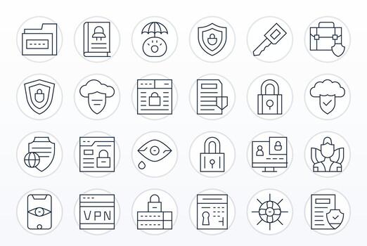 24 Thin Line PIXEL Perfect Icons crafted for Encryption 128x128 applications vector