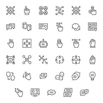 35 Regular Line Icons from Interaction in 128x128 Grid Fitted Quality vector