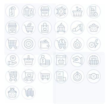 32 Thin Line Pixel Optimized Icons for Shopping Cart Graphics vector