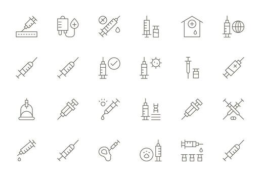 Vaccination Icon Toolkit featuring 24 Pixel Optimized High Resolution Thin Line elements vector