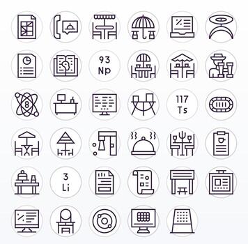 mesa diseño íconos presentando 35 monitor Perfecto regular línea estilo vector