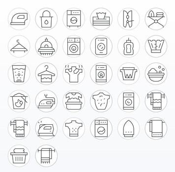 32 Thin Line Pixel Aligned Icons tailored for Laundry High Resolution interface vector