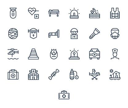 Emergency Comprehensive Bundle with 25 Display Perfect Regular Line High Resolution Icons vector