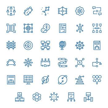 35 Regular Line Icons for Data Flow in crisp 64x64 Grid Fitted resolution vector
