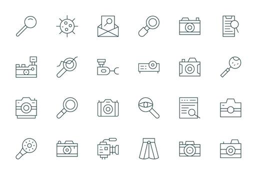 24 Thin Line Icons for Lens in crisp 128x128 Pixel Aligned resolution vector