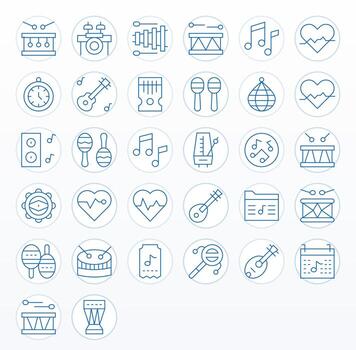32 128x128 Thin Line Icons optimized for Rhythm Pixel Aligned display vector