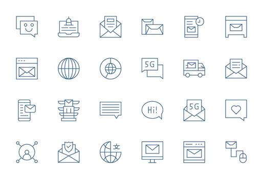 Digital Communication Icon Toolkit featuring 24 PIXEL Perfect 128x128 Thin Line elements vector