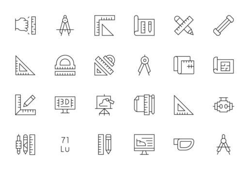 Thin Line Grid Fitted Icons from Technical Drawing Set with 24 High Resolution Icons vector