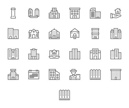 25 Regular Line Grid Fitted Icons for Property Management Graphics vector