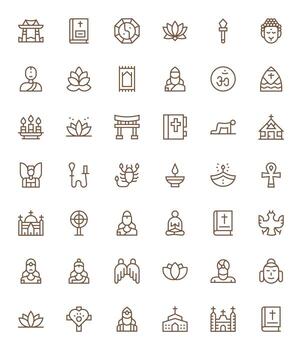 42 Regular Line Icons designed for Spiritual in High Resolution Pixel Optimized format vector